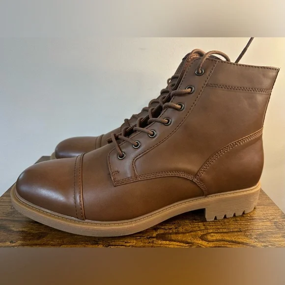 Frye And Co. Kip Flat Heel Lace Up Boots Men\'s US Size 11M Brown Vegan Leather Frye and Co. Mens Viper Flat Heel Lace Up Boots, Color  main image 4